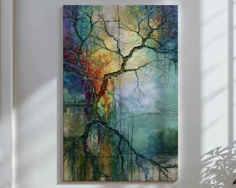 Lienzo decorativo abstracto orgánico para pared, lienzo inspirado en la naturaleza, decoración de comedor en tonos tierra, arte mural moderno con textura.