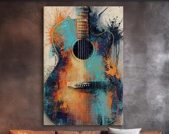 Acoustic Guitar Wall Art Canvas Print, Music Room Canvas, Abstract Guitar Artwork, Guitar Player Gift, Studio Wall Decor