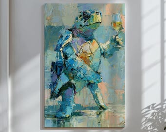 Quadro em tela com tartaruga marinha, retrato de animal costeiro, decoração marinha encantadora, obra de arte luxuosa para casa de praia, presente para amantes do oceano