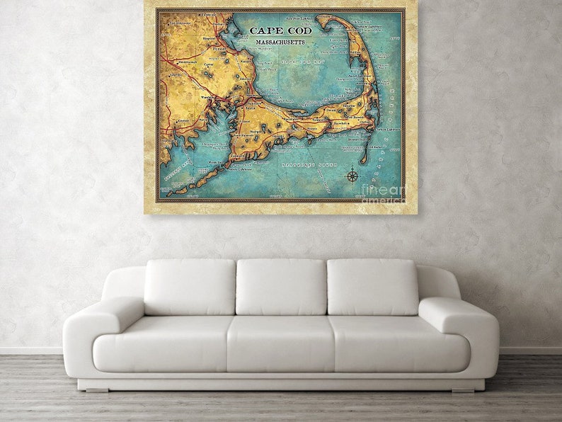 Cape Cod Map Cape Cod Decor Cape Cod Wall Art Cape Cod Etsy