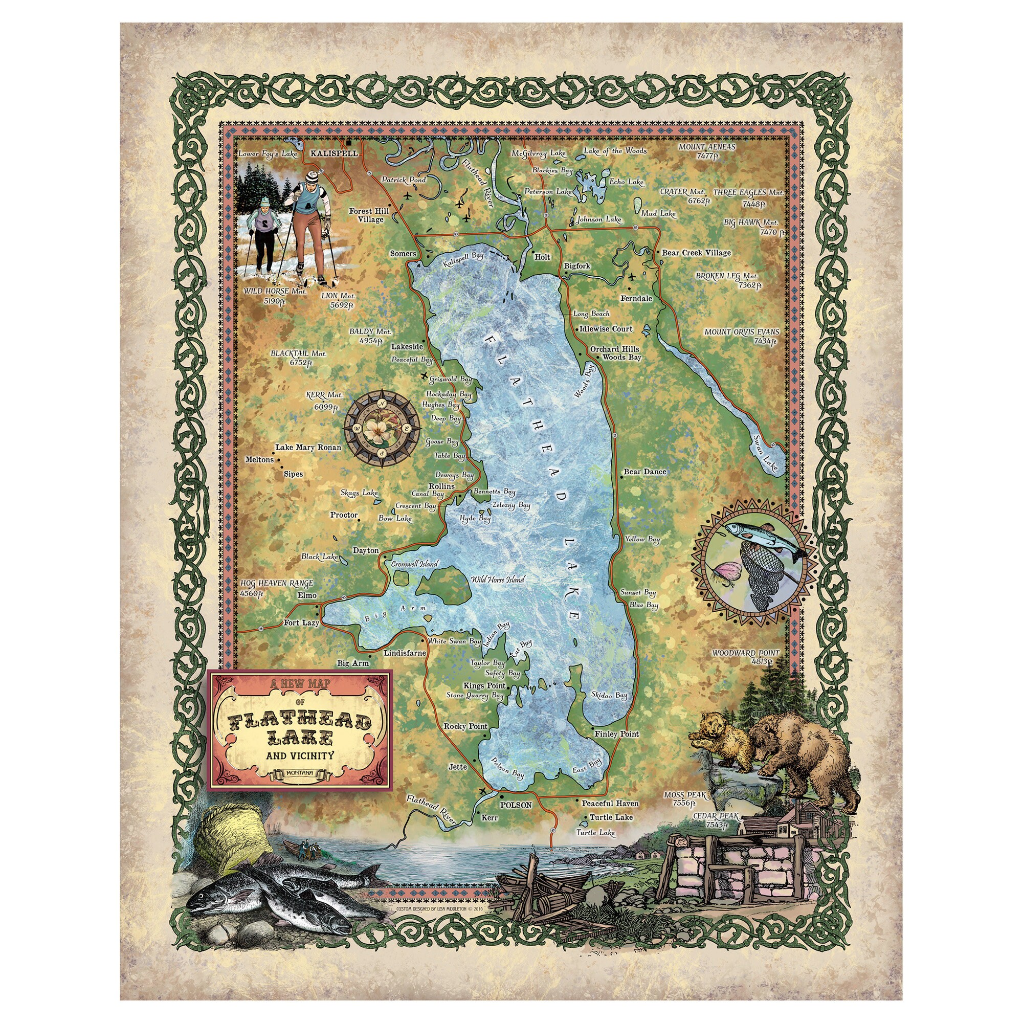 Flathead Valley Montana Map Flathead Valley Flathead Lake Flathead Lake Mt Flathead | Etsy Uk