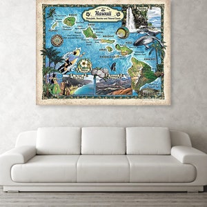 Hawaii Gift, Surfing Gift, Beach House Gift, Hawaii Map, Hawaii Art, Surfing Print, Surfing Decor, Surfing Art, Hawaii Print Wall Art image 2