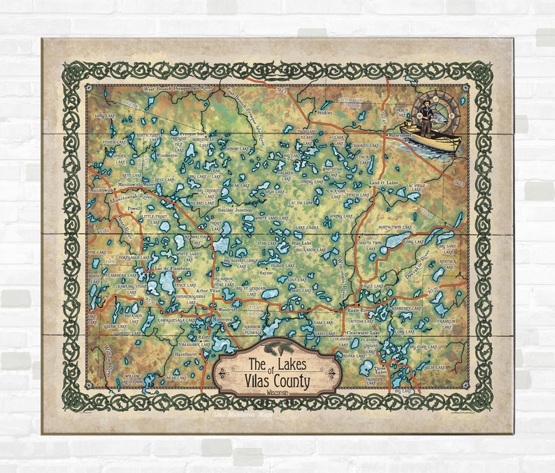 Lakes of Vilas County Wisconsin Lake Map Art Map Art on Wood Etsy UK