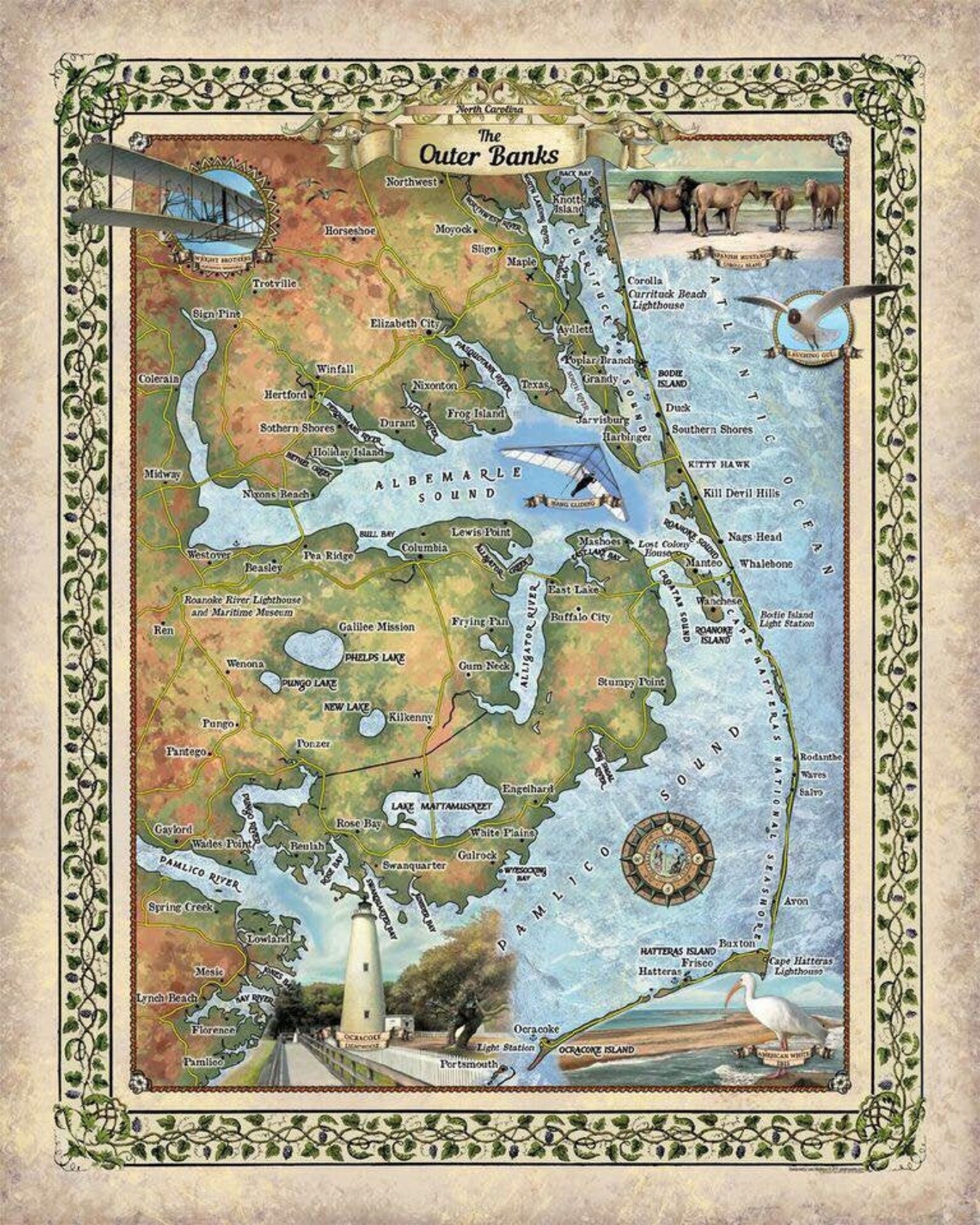 Outer banks decor outer banks map North Carolina art outer Etsy