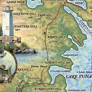 Historic map art print of Lake Sunapee, New Hampshire