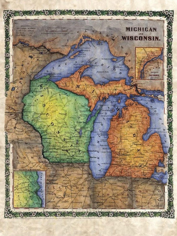 Lake Michigan survey map vintage 1972 large Wisconsin