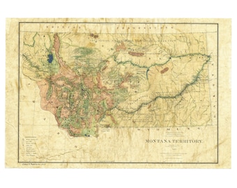 80 Montana Territory 1883 Vintage map,Vintage map art,Montana vintage map,old map,antique maps,map antique,montana map,coastal art,map vinta