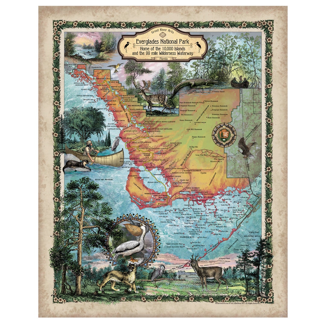 Everglades National Park Map. Florida Map, Florida Gifts, Beach House ...