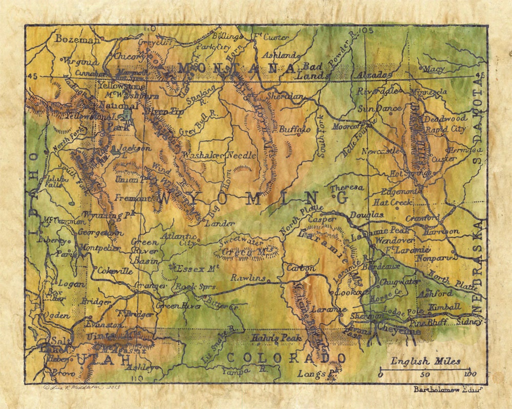 Wyoming 1906 Historic Map Print Poster Wood/Metal Artwork Wall Art Decor for Great Home Classroom & Gift Office Dorm