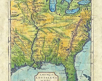 Great River Arts New of Louisiana in English Historic Map Reproduction Artwork Wall Art Print Vintage