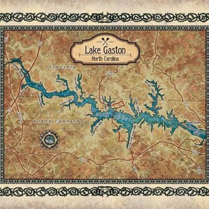 Lake Gaston, lake gaston map, lake gaston NC, lake gaston wall art, lake gaston map art lake life Map Art Print Poster Wall Art Decor Poster