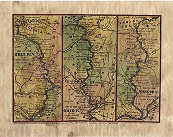 Missouri Ohio and Mississippi River Map Art Print Poster Souvenir Artwork Vintage Style Wall Decor for Great Home, Office, Classroom & Gift