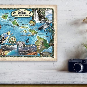 Hawaii Gift, Surfing Gift, Beach House Gift, Hawaii Map, Hawaii Art, Surfing Print, Surfing Decor, Surfing Art, Hawaii Print Wall Art image 3