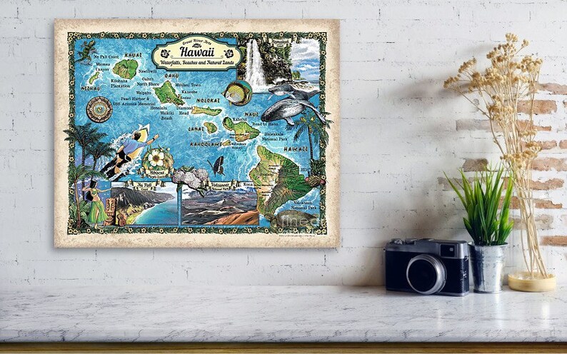 Hawaii Gift, Surfing Gift, Beach House Gift, Hawaii Map, Hawaii Art, Surfing Print, Surfing Decor, Surfing Art, Hawaii Print Wall Art image 3