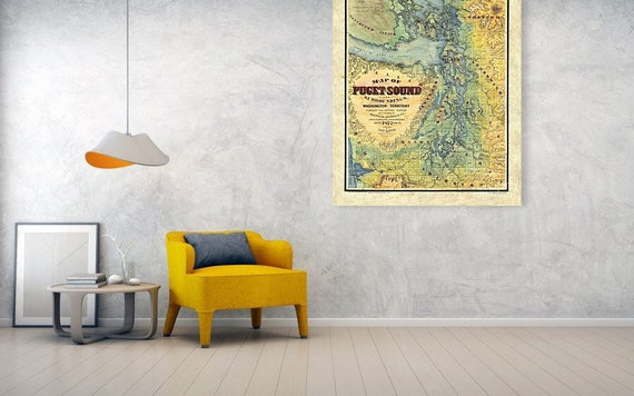 Puget Sound Washington Map Port Townsend Coupeville Hood River Map Print Old Map Art Seattle Gifts Washington Gifts Historic Art