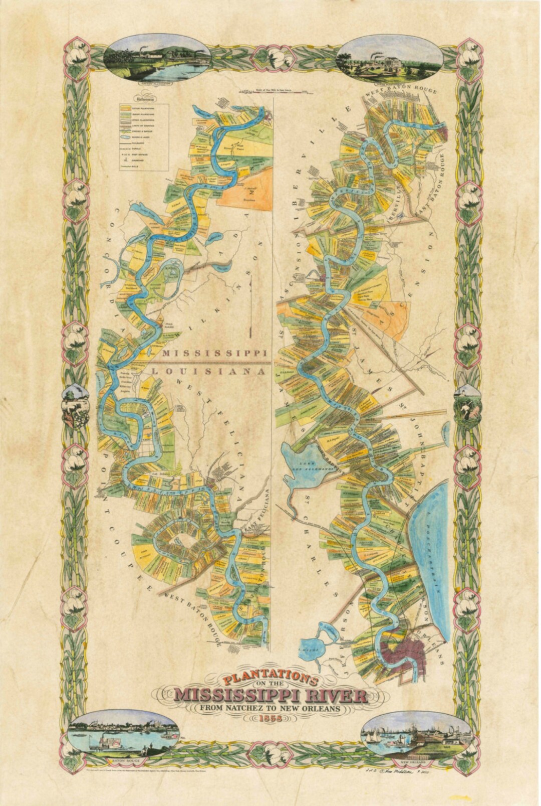 Mississippi River New Orleans Map Art Print Poster Vintage Artwork Wall