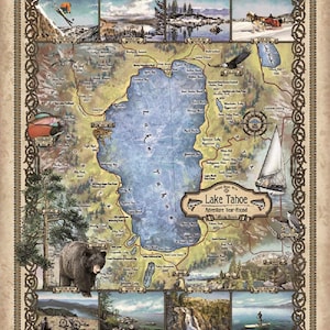 Lake Tahoe, lake tahoe art, lake tohoe print, lake tahoe map, lake tahoe wall art, poster, lake tahoe nv, map lake tahoe, art lake tahoe, NV