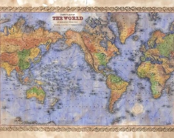 World Vintage Map Art Poster Print Vintage Style Inspirational Wall Art Poster For Home Decor Office Bedroom Canvas Classroom & Great Gift