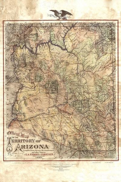 015 Arizona Territory- Print of Watercolor,historical Maps,antique