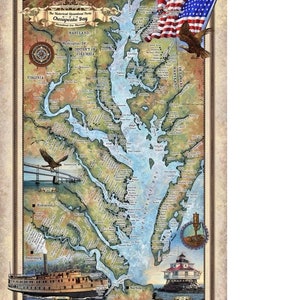 Chesapeake Bay map, Chesapeake bay gift, Chesapeake bay art, vintage map Maryland, vintage map Washington DC, Sailor gift, sailing gift map