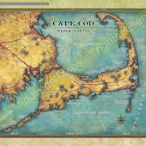 Cape Cod map, Cape Cod Decor, Cape Cod Wall Art, Cape Cod Gift, Cape Cod Print,  Vintage Map, Cape Cod Map, Cape Cod Art, Large Wall Art