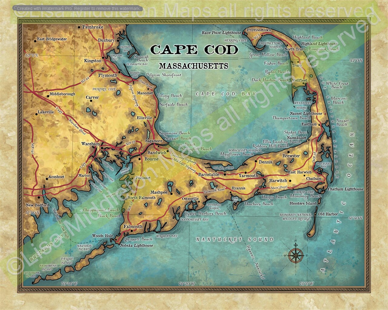 Cape Cod Map, Cape Cod Decor, Cape Cod Wall Art, Cape Cod Gift, Cape Cod Print, Vintage Map