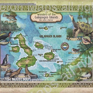 Galapagos map  Galápagos Islands poster, World Travel Map, World Travel Decor, World Traveler, Traveler gift, Cartography gift tropical art