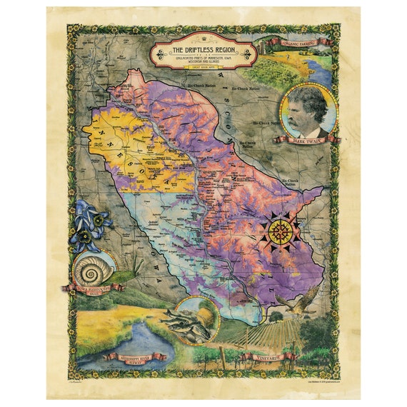 Wisconsin Driftless Area Map Driftless Region Minneapolis Map Mississippi River - Etsy