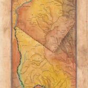 May include: An antique map of the New Orleans River, with a compass rose and the text "New Orleans River" in a banner at the top. The map is drawn in brown, yellow, and blue ink on a parchment-like background.