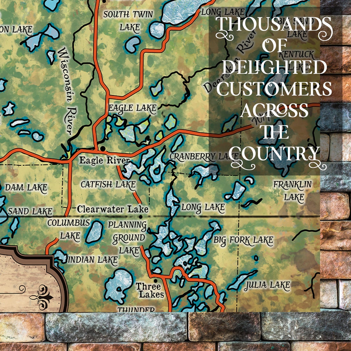 Lakes of Vilas County Wisconsin Lake Map Art Map Art on Wood Etsy UK