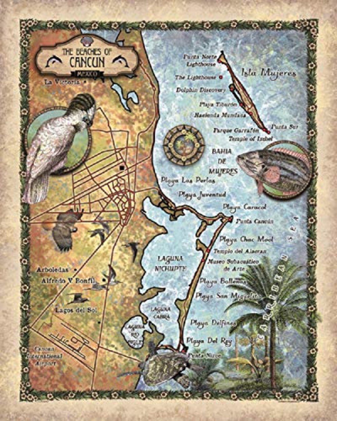 Cancun Mexico Historic Map Art Print Poster Souvenir Artwork - Etsy Denmark