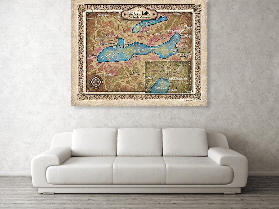 Geneva Lake Wisconsin Wisconsin gifts lake geneva map lake Etsy