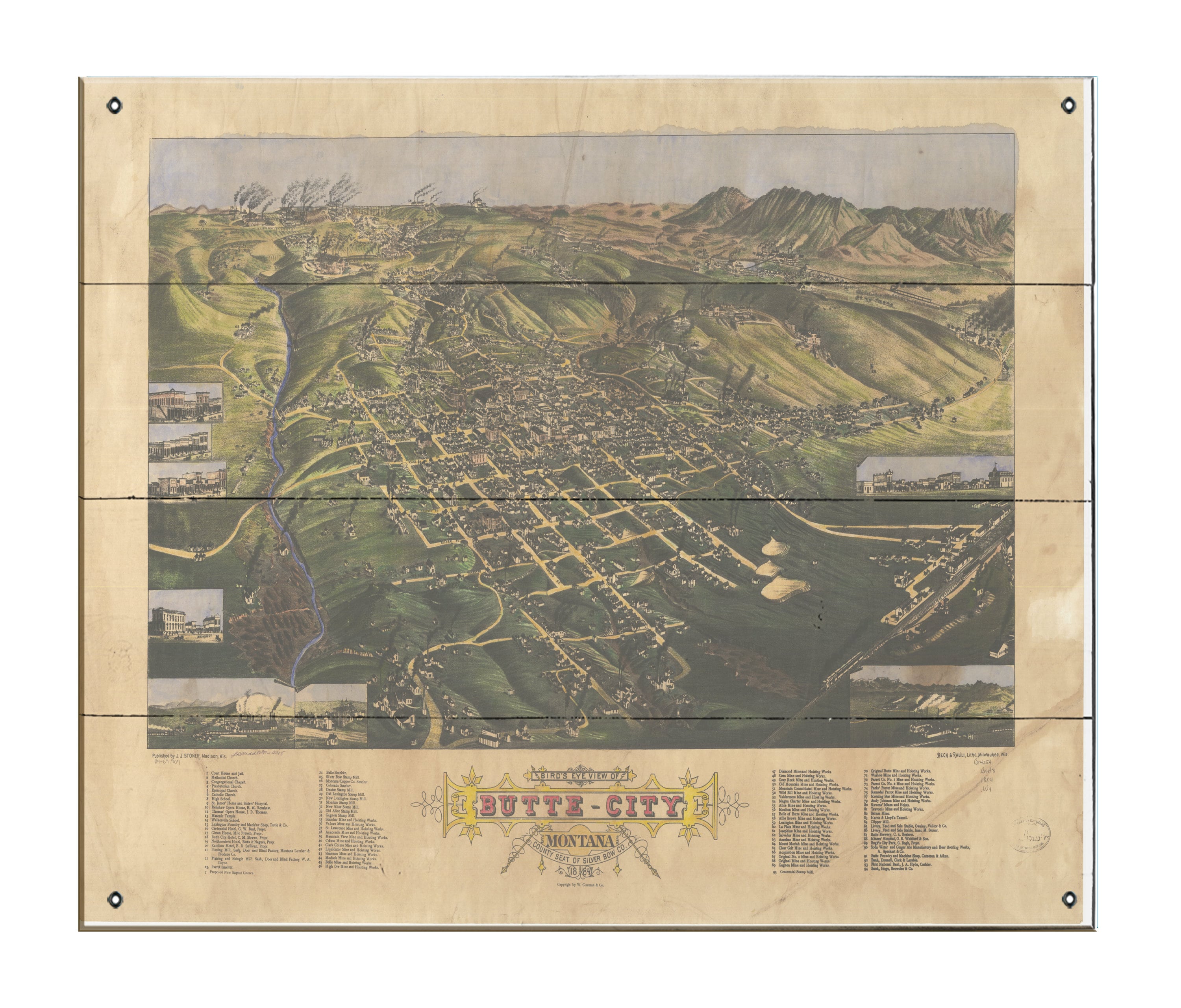 Butte City Montana 1884 Old Montana Map Map Art on Wood or - Etsy