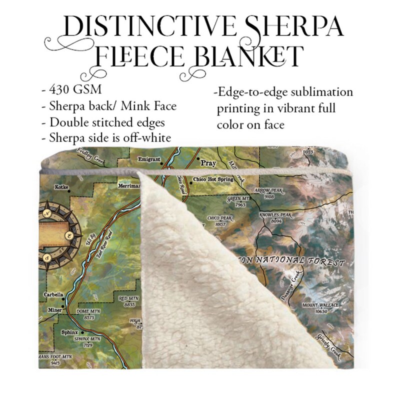 Paradise Bozeman Livingston Chico Pray Yellowstone Paradise Valley Old Montana Map Blanket Double Stitched Edges Super Soft Throw Blanket image 2