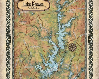 Map Of Lake Keowee Sc Lake Keowee Art | Etsy