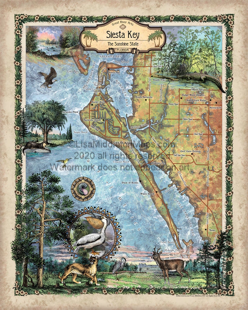 Siesta Key Beach Map Siesta Key Map Florida Art Florida Vintage Vintage Map | Etsy Canada