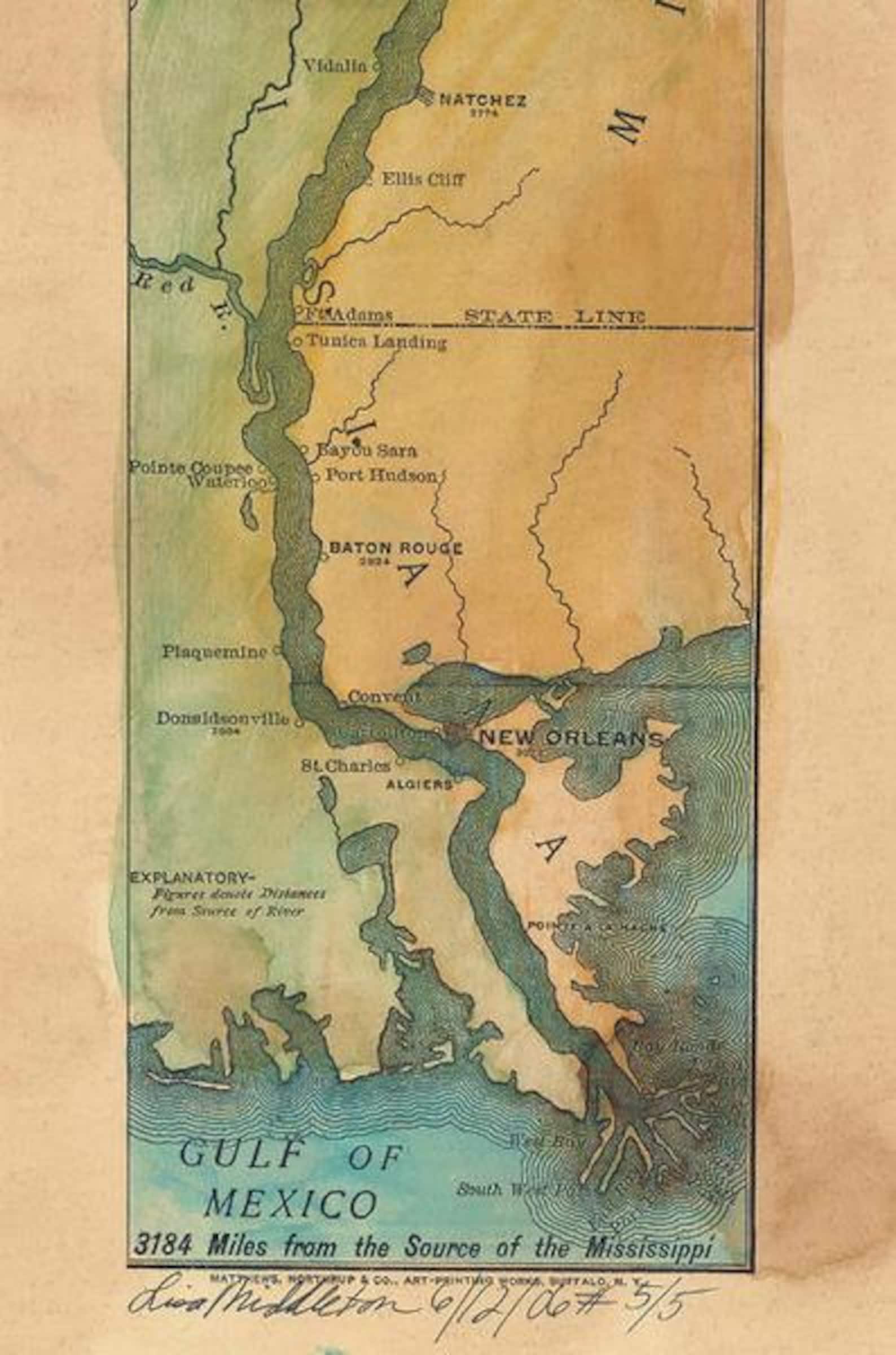 Mississippi River, Mississippi River Map, Hand Painted Map, Mississippi