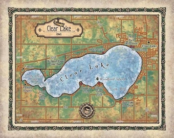 Clear Lake Iowa, lake art, lake map, Iowa gift, clear lake map, poster, print, vintage style wall art, map gift, travel gift, rustic decor