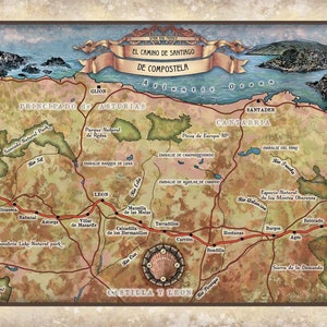 El Camino De Santiago De Compostela Vintage Map Art Poster Print Inspirational Wall Art Poster For Home Decor Anyroom Decor & Great Gift