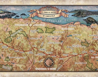 El Camino De Santiago De Compostela Vintage Map Art Poster Print Inspirational Wall Art Poster For Home Decor Anyroom Decor & Great Gift