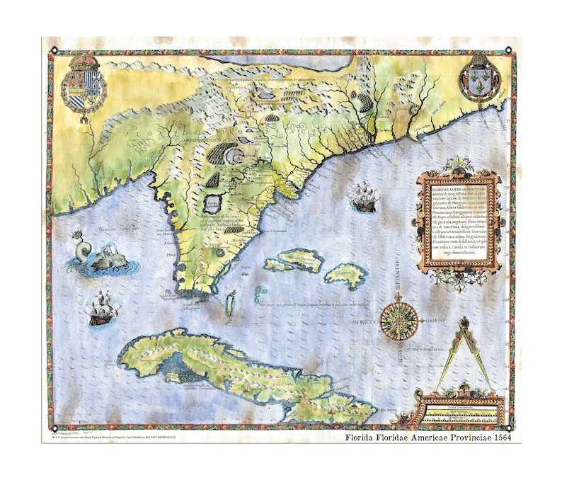 Historic Florida Floridae 1564 Jaques Le Moyne Florida map map a Historic Florida Floridae 1564 Jaques Le Moyne Florida map map a