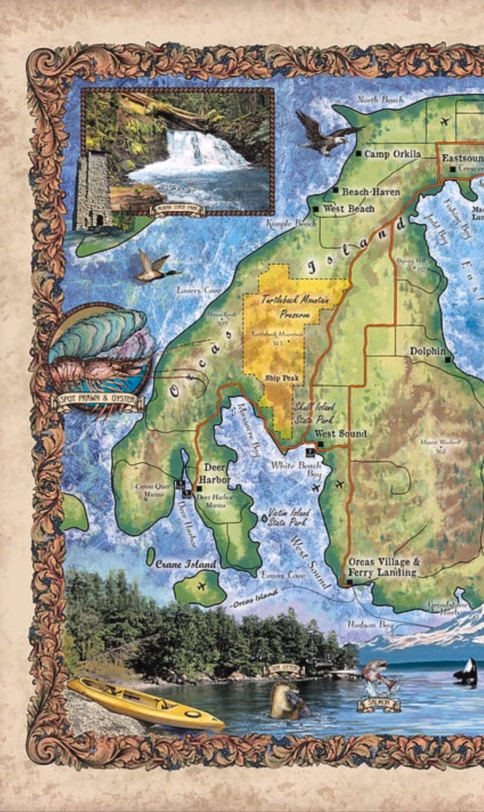 Orcas Island Washington Map Seattle Map Seattle Gifts San Etsy