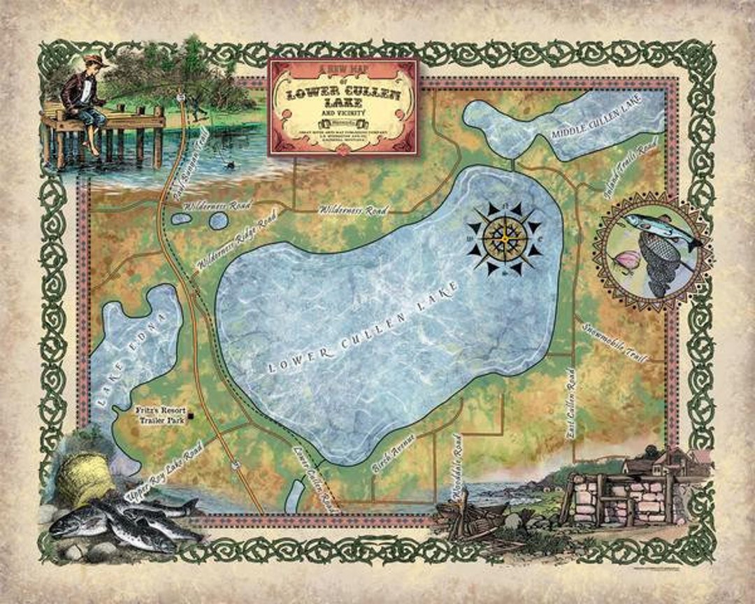286lower Cullen Lake, Minnesota Vintage Historic Antique Map Poster