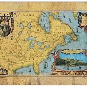 Great River Arts Carte De L'Amerique Septentrionnale Historic Map Reproduction Artwork Wall Art Print Vintage