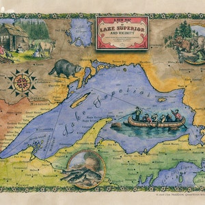 Lake Superior Historic Map Art Print Poster Vintage Artwork Wall Art Decor For Home Dorm Office Classroom Decor & Best Gift-Unframed