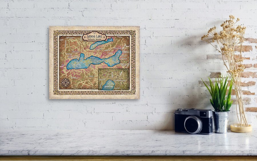 Geneva Lake Wisconsin Wisconsin gifts lake geneva map lake Etsy
