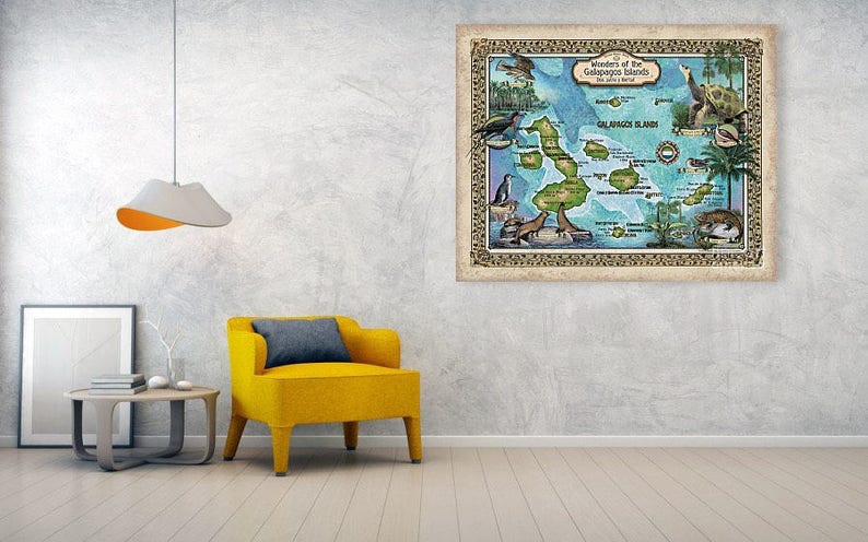 Galapagos map Galápagos Islands poster, World Travel Map, World Travel Decor, World Traveler, Traveler gift, Cartography gift tropical art image 4