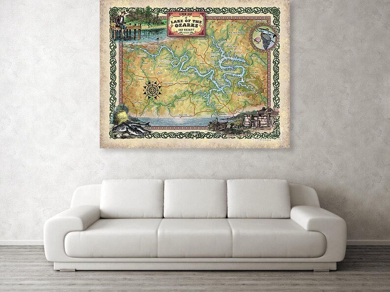 Hiker Gift Ozark map Missouri Map Lake Map Lake Prints lake life Missouri State lake art Lake Gift Ozarks lake of the ozarks Map