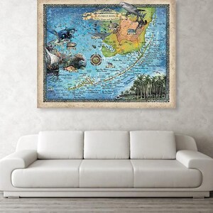 Florida Keys Scuba Diving map, Key west map, Coastal Vintage, diver, Florida Gift, Scuba Diving Gift Map Art Print Poster Wall Art Decor image 3