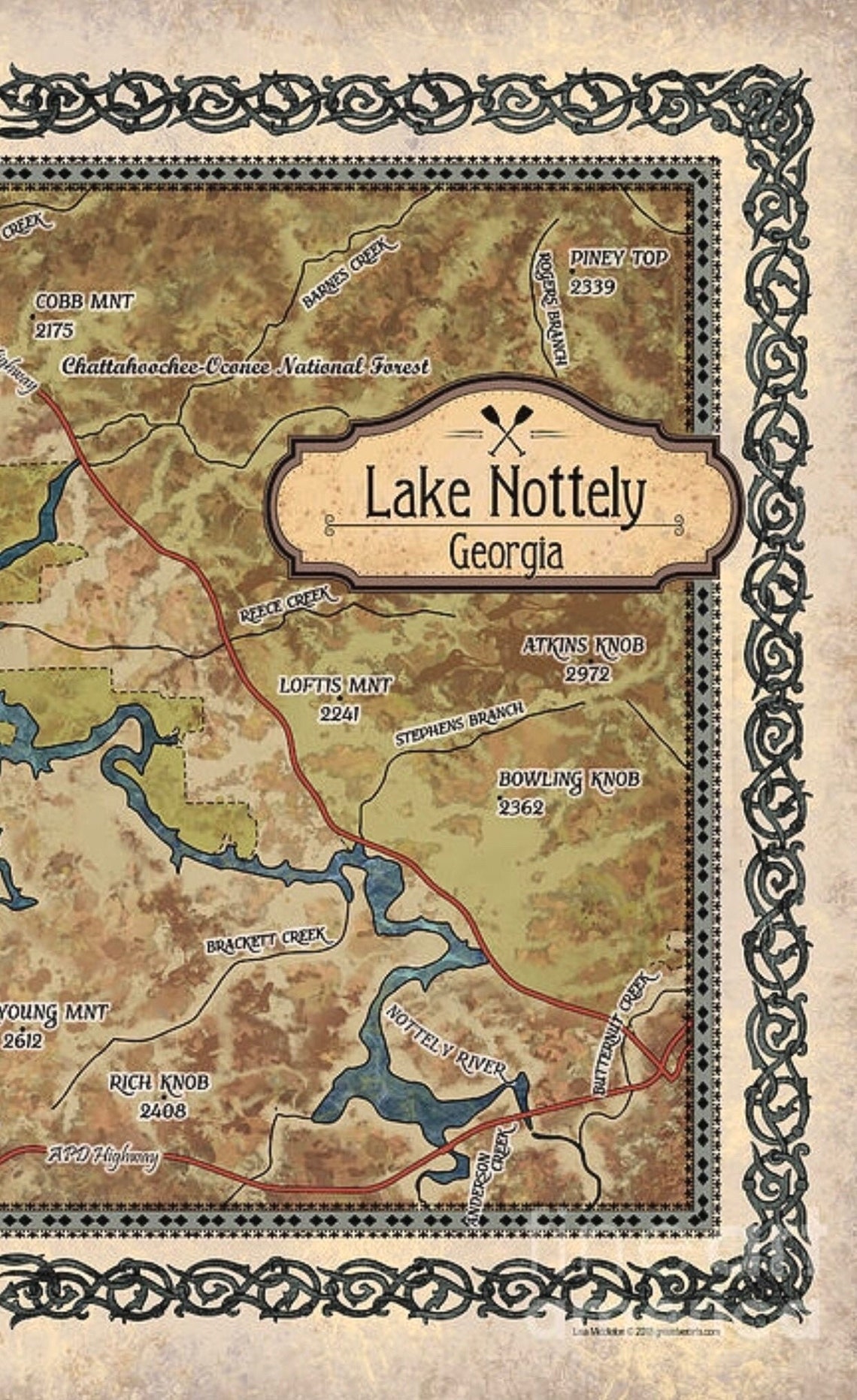 Lake Nottely Map Print Poster Antique Style Map Town Etsy